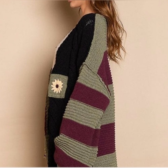 Closeout!▪️NWT POL Color Blocked, Striped, Floral Multi Cardigan Sweater - Picture 3 of 6